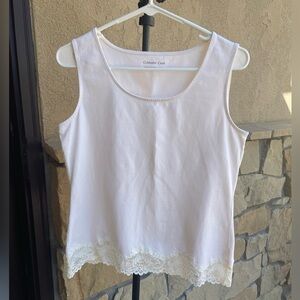Coldwater Creek lace trim white tank top